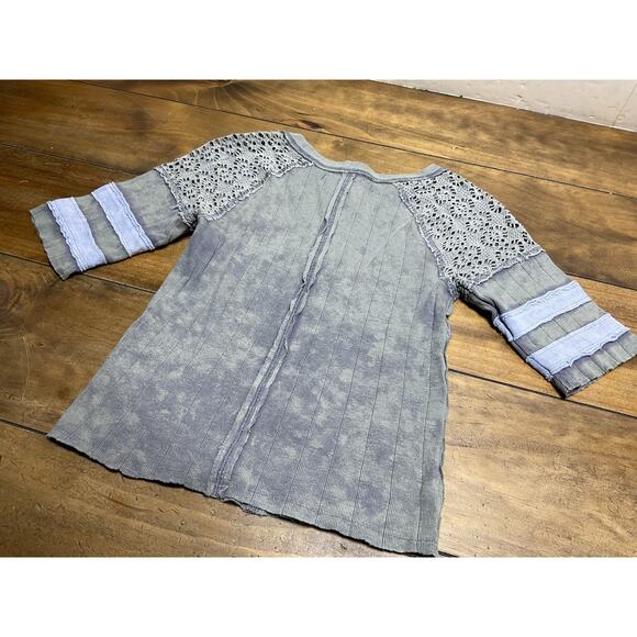 Free People Sun Glow Top Quarter Zip Lace Shoulder Relaxed Top Retro XS - Picture 10 of 10